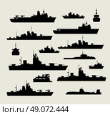 A set of silhouettes of warships for design and creativity. Стоковая иллюстрация, агентство Ingram Publishing / Фотобанк Лори