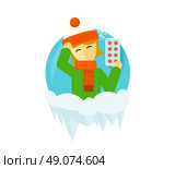 Winter illness season people design. Cold and sick, virus and health, flu infection, fever disease, sickness and temperature, unwell and scarf illustration. Infected infographic. Illness concept. Стоковая иллюстрация, агентство Ingram Publishing / Фотобанк Лори