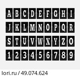 Scoreboard alphabet and set of figures. Letter and alphabet letters, font and numbers, abc typography, board and figure, number panel, information typeset, interface numeral illustration. Стоковая иллюстрация, агентство Ingram Publishing / Фотобанк Лори