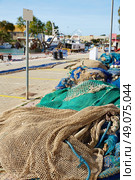 Cullera port fishing nets in Xuquer Jucar river of Valencia Spain. Стоковое фото, агентство Ingram Publishing / Фотобанк Лори