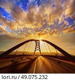 Cullera bridge over Xuquer Jucar river of Valencia at Spain. Стоковое фото, агентство Ingram Publishing / Фотобанк Лори