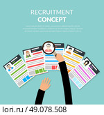 Recruiment flat concept. Recruiment flat concept with recruiter choosing candidates cv vector illustration. Стоковая иллюстрация, агентство Ingram Publishing / Фотобанк Лори
