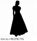 Elegant silhouette in vintage dirndl dress on white background, traditional beauty. Стоковое AI-изображение, AI-художник Ольга Невская / Фотобанк Лори