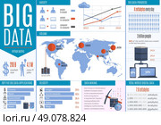 Data Processing Infographics. Data processing infographics with data mining volume velocity and five top big data applications flat vector illustration. Стоковая иллюстрация, агентство Ingram Publishing / Фотобанк Лори