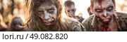 A close-up shot of a group of zombies with a menacing expression. Стоковое AI-изображение, AI-художник Данила Большаков / Фотобанк Лори