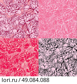 Seamless pattern with Realistic handdrawn flowers - peony - background in pink, red, white and black colors. Стоковая иллюстрация, агентство Ingram Publishing / Фотобанк Лори