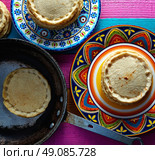 Sopes handmade mexican traditional food thick corn masa tortillas. Стоковое фото, агентство Ingram Publishing / Фотобанк Лори