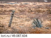 Fence with barb wire on a field in the fall. Стоковое фото, агентство Ingram Publishing / Фотобанк Лори