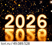 Дизайн Рождественского фона с Наступающим Новым Годом 2026 золотые блестки. Стоковое AI-изображение, AI-художник Анатолий Володин / Фотобанк Лори