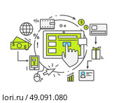 Drop shipping concept icon flat style. Dropship business, box cardboard, distribution package, service web, pack delivery, cargo and buy, internet sale technology illustration. Drop shipping. Стоковая иллюстрация, агентство Ingram Publishing / Фотобанк Лори