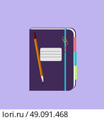 Daily notepad isolated design flat. Notebook paper, notepad icon, notepad paper, notepad for business, daily planner, diary page journal, organizer or notepad personal, pencil and notepad illustration. Стоковая иллюстрация, агентство Ingram Publishing / Фотобанк Лори