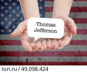 Thomas Jefferson written on a speechbubble. Стоковое фото, агентство Ingram Publishing / Фотобанк Лори