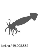 Squid of Monochrome Color Design. Squid monochrome color design. Black squid with tentacles isolated on white background. Creature floating in water. Inhabitant wildlife of underwater world. Edible sea food. Vector illustration. Стоковая иллюстрация, агентство Ingram Publishing / Фотобанк Лори