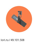 Microphone design flat isolated icon, vintage microphone stand, sound media, record vocal musical web broadcasting microphone vector illustration. Стоковая иллюстрация, агентство Ingram Publishing / Фотобанк Лори