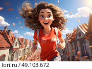 The Jubilant Journey: A Woman Dashing Through a City Enveloped in a Confetti Cascade. Стоковое AI-изображение, AI-художник Данила Большаков / Фотобанк Лори