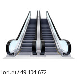 Up And Down Escalators Set. Two up and down escalators set on white background realistic isolated vector illustration. Стоковая иллюстрация, агентство Ingram Publishing / Фотобанк Лори