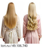 Two Women in Robes With Long Blonde Hair. Generative AI. Стоковое AI-изображение, AI-художник Roman Zavorotny / Фотобанк Лори