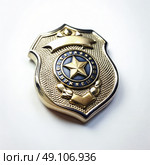 Police Badge Displayed on White Surface. Generative AI. Стоковое AI-изображение, AI-художник Roman Zavorotny / Фотобанк Лори