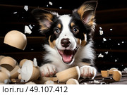 Serenity Unleashed: A Majestic Tabletop Moment With a Calm Dog. Стоковое AI-изображение, AI-художник Данила Большаков / Фотобанк Лори