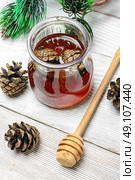 jam from the young fir cones. Healing jam made from fir cones to help against colds. Стоковое фото, агентство Ingram Publishing / Фотобанк Лори
