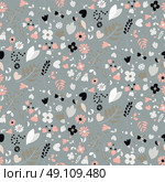 Seamless pattern design with hand drawn flowers and floral elements, vector illustration. Стоковая иллюстрация, агентство Ingram Publishing / Фотобанк Лори