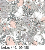 Seamless pattern design with hand drawn flowers and floral elements. Стоковая иллюстрация, агентство Ingram Publishing / Фотобанк Лори