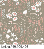 Seamless pattern design with hand drawn flowers and floral elements, vector illustration. Стоковая иллюстрация, агентство Ingram Publishing / Фотобанк Лори