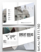 Set of business templates for brochure, magazine, flyer, booklet or annual report. Polygonal background, blurred image, view of cathedral Sakre-Ker, Paris cityscape, modern triangular vector texture. Стоковая иллюстрация, агентство Ingram Publishing / Фотобанк Лори