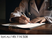 The Healing Script: A Distinguished Doctor Captured Engrossed in Penning Medical Mastery Onto a Notepad. Стоковое AI-изображение, AI-художник Данила Большаков / Фотобанк Лори