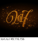 Marry Christmas and Happy New Year 2017 lettering . Christmas vector illustration with realistic bokeh, blured lights background. Greeting card. Vector illustration 2017. Стоковая иллюстрация, агентство Ingram Publishing / Фотобанк Лори