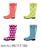 Set of gumboots on a white background. Autumn footwear. Vector. Стоковая иллюстрация, агентство Ingram Publishing / Фотобанк Лори
