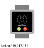 Square smartwatch.Subscriber’s call on the screen. Vector. Стоковая иллюстрация, агентство Ingram Publishing / Фотобанк Лори