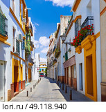 Triana barrio facades in Seville Andalusia Spain Sevilla. Стоковое фото, агентство Ingram Publishing / Фотобанк Лори