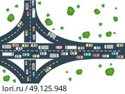 Highway road top view from above with cars, buses and trucks. Стоковая иллюстрация, агентство Ingram Publishing / Фотобанк Лори