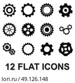 gear icon set, black isolated on white background. Стоковая иллюстрация, агентство Ingram Publishing / Фотобанк Лори
