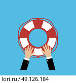 Helping Business to survive. Drowning businessman lifebuoy from another. Стоковая иллюстрация, агентство Ingram Publishing / Фотобанк Лори