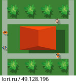 City street with the rooftops top view with trees. City street with the rooftops. Стоковая иллюстрация, агентство Ingram Publishing / Фотобанк Лори