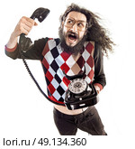 Nerdy man talking to the shouting person. Стоковое фото, агентство Ingram Publishing / Фотобанк Лори