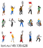Protest Demonstration People Isometric Icons Set . Protest march rally and static nonviolent demonstration participants with  streamers isometric icons set abstract isolated vector illustration. Стоковая иллюстрация, агентство Ingram Publishing / Фотобанк Лори
