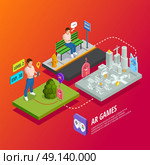 Augmented Reality AR Games Isometric Poster . Augmented reality apps and games computer entertainment technology isometric ar poster with different levels experience vector illustration . Стоковая иллюстрация, агентство Ingram Publishing / Фотобанк Лори