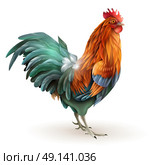 Red Rooster Cock Side View Abstract . Classic fairy tales rooster with red green plumage  coming year zodiac sign side view abstract vector illustration. Стоковая иллюстрация, агентство Ingram Publishing / Фотобанк Лори
