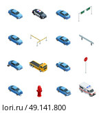 Car Accidents Isometric Icons Set. Colorful car accidents isometric icons set with evacuator police ambulance and road sign isolated on white background vector illustration. Стоковая иллюстрация, агентство Ingram Publishing / Фотобанк Лори