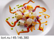 Ceviche recipe modern gastronomy style molecular cuisine. Стоковое фото, агентство Ingram Publishing / Фотобанк Лори
