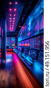 Explore a futuristic hallway, featuring vibrant neon lighting and highly reflective surfaces that enthrall. Стоковое AI-изображение, AI-художник Anastasy Yarmolovich / Фотобанк Лори
