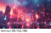 high-tech city where buildings are made of digital clouds, data streams connecting everything, Стоковое AI-изображение, AI-художник Anastasy Yarmolovich / Фотобанк Лори