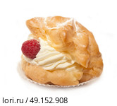 Single cream bun with raspberries, cream and vanilla powder. Стоковое фото, агентство Ingram Publishing / Фотобанк Лори