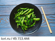 Edamame fresh soya beans immature soybeans in the pod. Стоковое фото, агентство Ingram Publishing / Фотобанк Лори