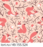 Little cute squirrels in the fall forest. Seamless autumn pattern for gift wrapping, wallpaper, childrens room or clothing.. Little cute squirrels in the fall forest. Seamless autumn pattern for gift wrapping, wallpaper, childrens room or clothing. Vector illustration. Стоковая иллюстрация, агентство Ingram Publishing / Фотобанк Лори