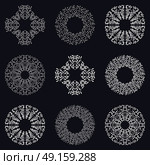 White color frame design, isolated templates, black background. Circle made emblems with leaves. Spa concept monograms in linear style. Vector decoration for fashion, cosmetics, beauty industry. Abstract white color frame design, isolated templates, black background. Circle made emblems with leaves. Spa concept monograms in linear style. Vector decoration for fashion, cosmetics, beauty industry. Стоковая иллюстрация, агентство Ingram Publishing / Фотобанк Лори