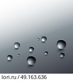 Water drops on a gray background. Round raindrops with shadows, inclined surface. Vector illustration.. Water drops on a gray background. Round raindrops with shadows on an inclined gray surface. Vector illustration. Стоковая иллюстрация, агентство Ingram Publishing / Фотобанк Лори